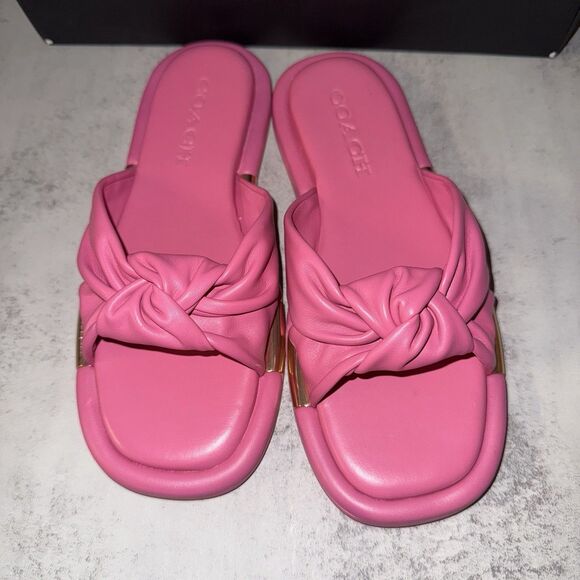 COACH Brooklyn Pink Leather Knot Bow Flat | Mercari COACH Brooklyn Pink Leather Knot Bow Flat Slides Sandals Sz 5.5 B - New